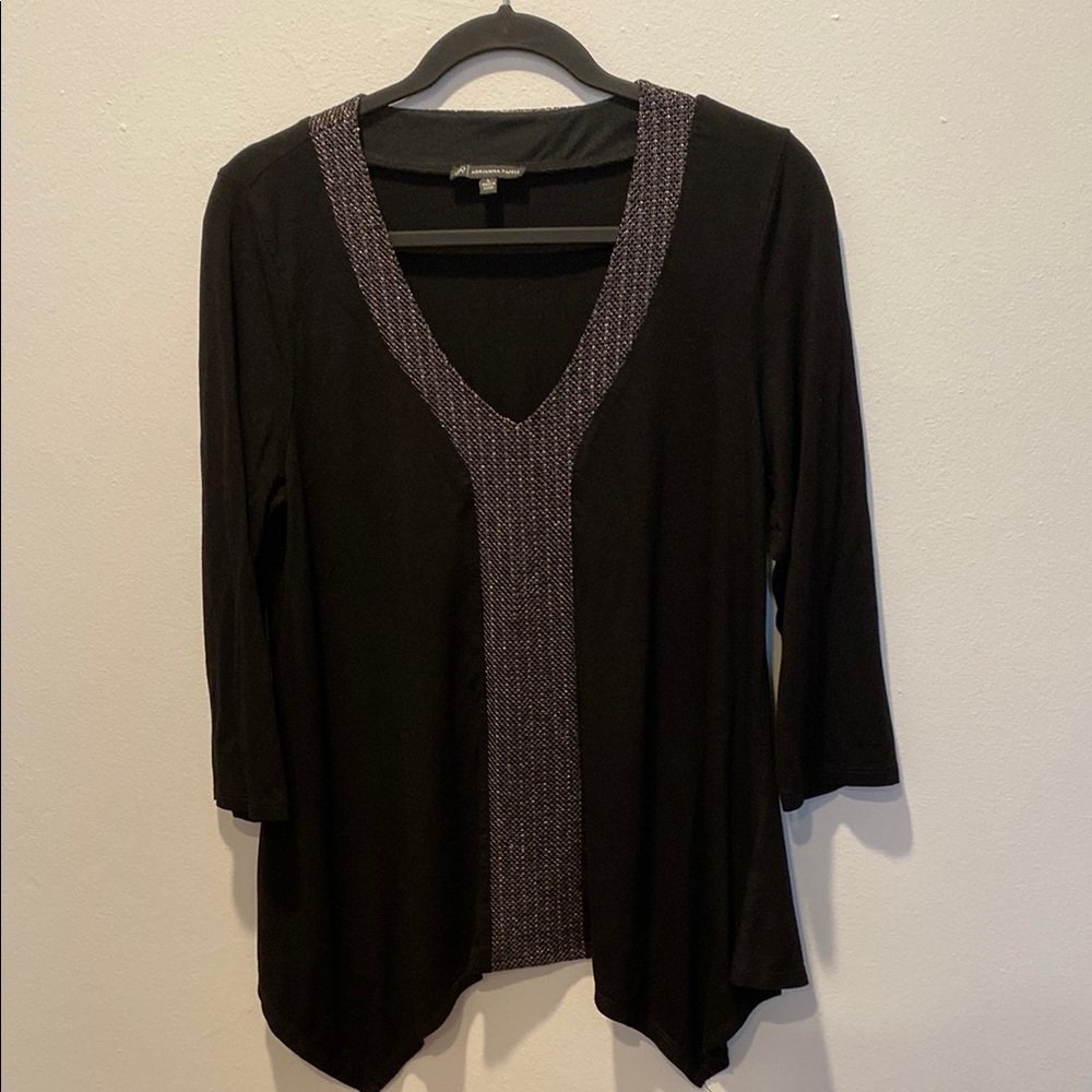 Adrianna Papell Black V-Neck Top with Silver Accents